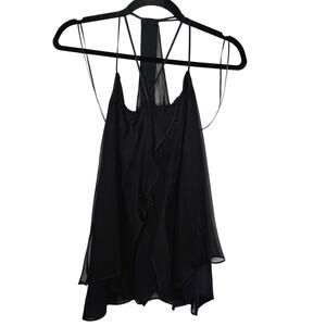 Love Sam Small S Black Silk Ruffle Strappy Layered Tank Top Racerback Camisole